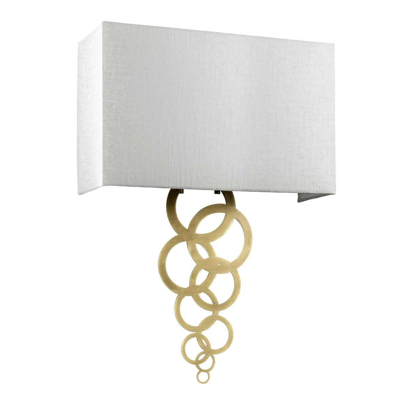 Elstead Rosa Large 2 Light Wall Light in aged brass, featuring a handcrafted ivory faux silk shade and a decorative multi-circle finial. A sophisticated and dimmable lighting solution for elegant interiors.