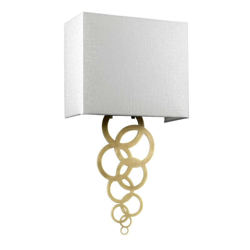 Elstead Rosa Medium 1 Light Wall Light in aged brass, featuring a handcrafted ivory faux silk shade and a multi-circle brass finial. A timeless, elegant lighting fixture for sophisticated interiors.