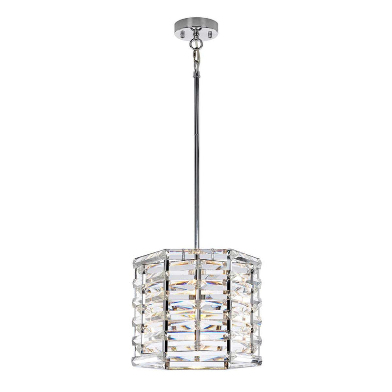 Elstead Shoal 1-Light Drum Pendant Light in a glossy finish features intertwining crystal elements, creating a dramatic and elegant statement perfect for kitchens, dining areas, or entryways.