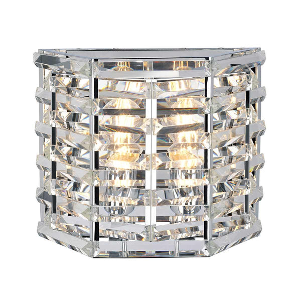 Elstead Shoal 2 Light Wall Light in polished nickel with interwoven K9 cut glass crystals, offering a glamorous and sophisticated lighting solution.