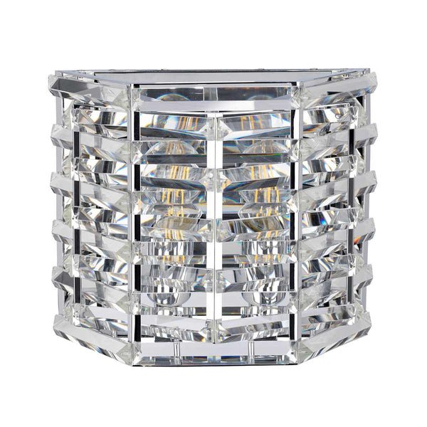 Elstead Shoal 2 Light Wall Light in polished nickel with interwoven K9 cut glass crystals, offering a glamorous and sophisticated lighting solution.