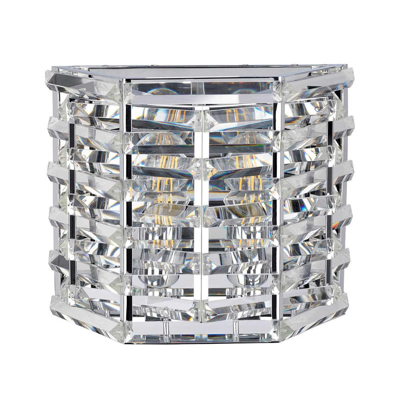 Elstead Shoal 2 Light Wall Light in polished nickel with interwoven K9 cut glass crystals, offering a glamorous and sophisticated lighting solution.