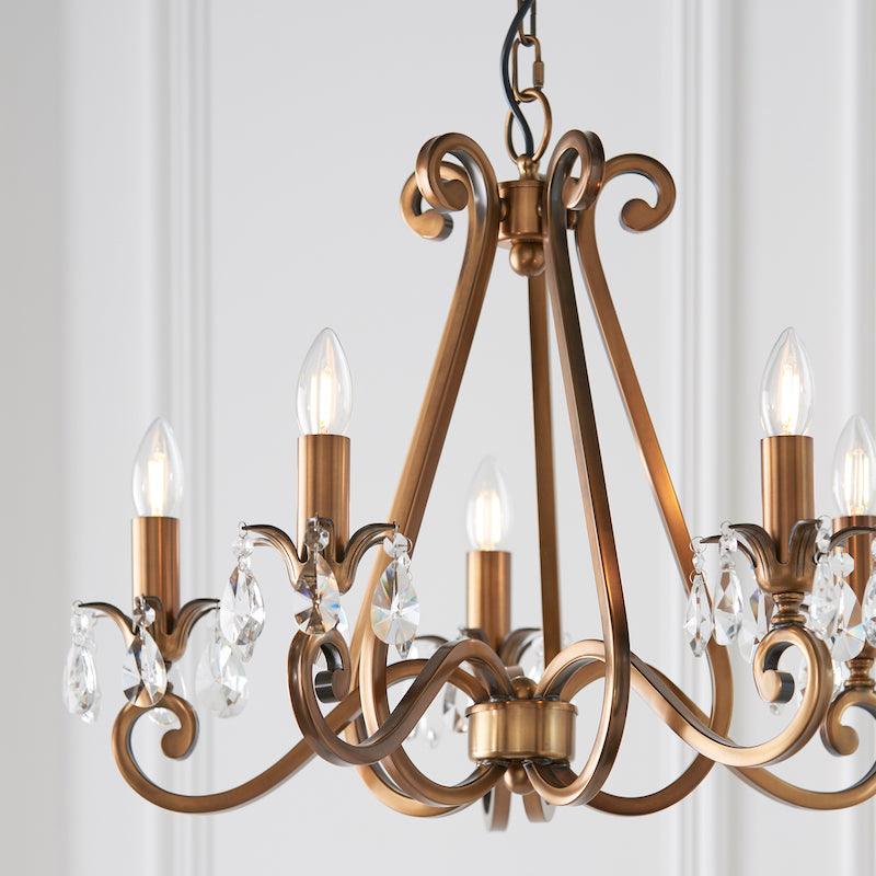 Interiors 1900 Oksana 5 Light Antique Brass Chandelier-Interiors 1900-2-Tiffany Lighting Direct
