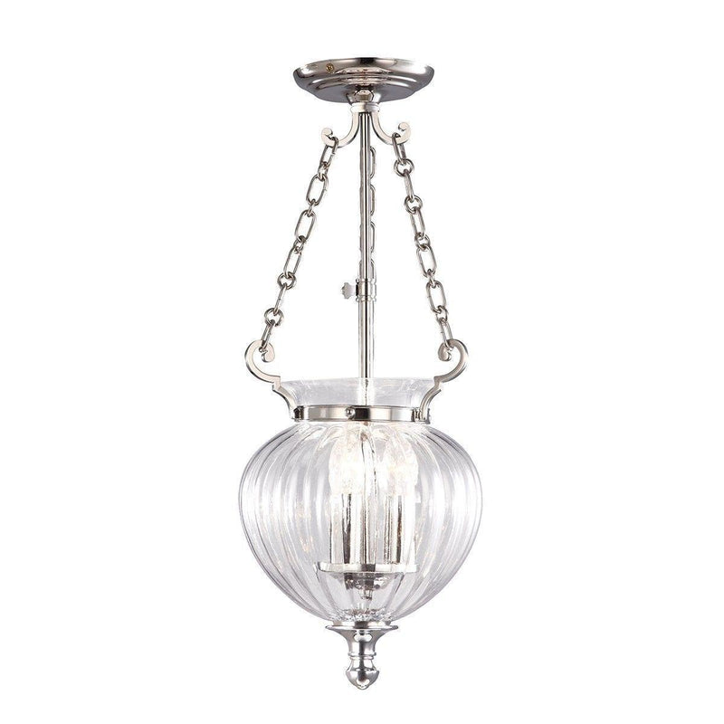 The Elstead Finsbury Park 3 Light Small Globe Pendant Light in Polished Nickel features a lantern-inspired frame with a sophisticated metallic finish. Its adjustable drop and timeless elegance make it a perfect lighting solution for hallways, dining areas, and classic interiors.