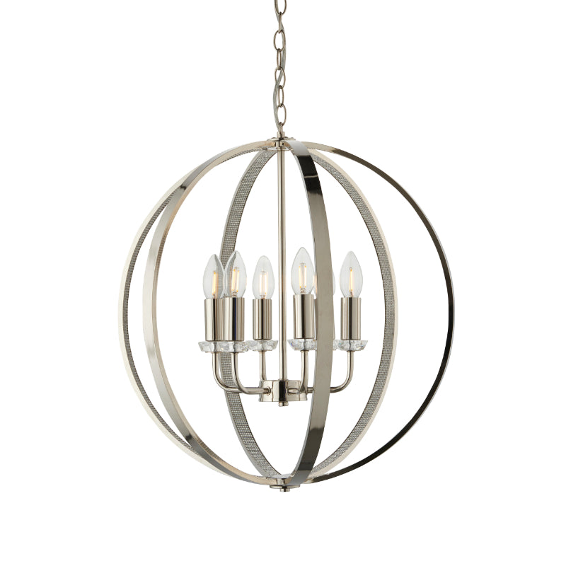Endon 6 light Ritz pendant candle globe chandelier finished in polished nickel product code 8508 