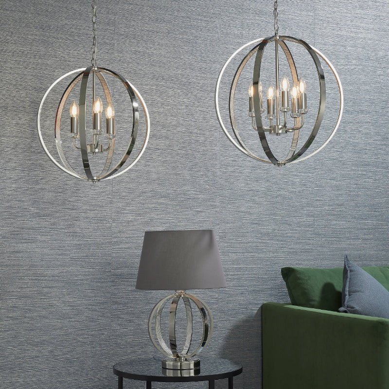 Endon 6 light Ritz pendant candle globe chandelier finished in polished nickel product code 8508 