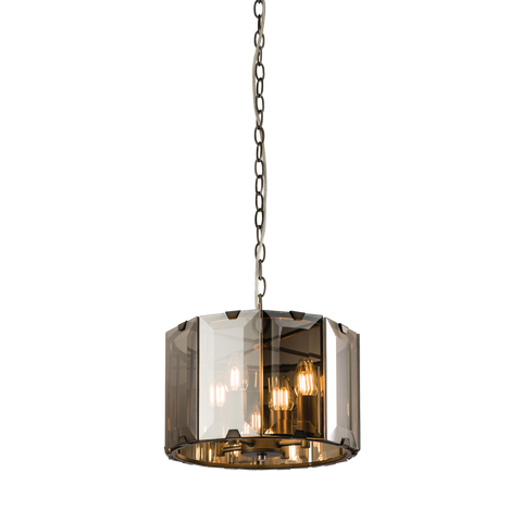 Endon Clooney 4 Light 61281 Drum Chandelier With Smoked Glass Panels