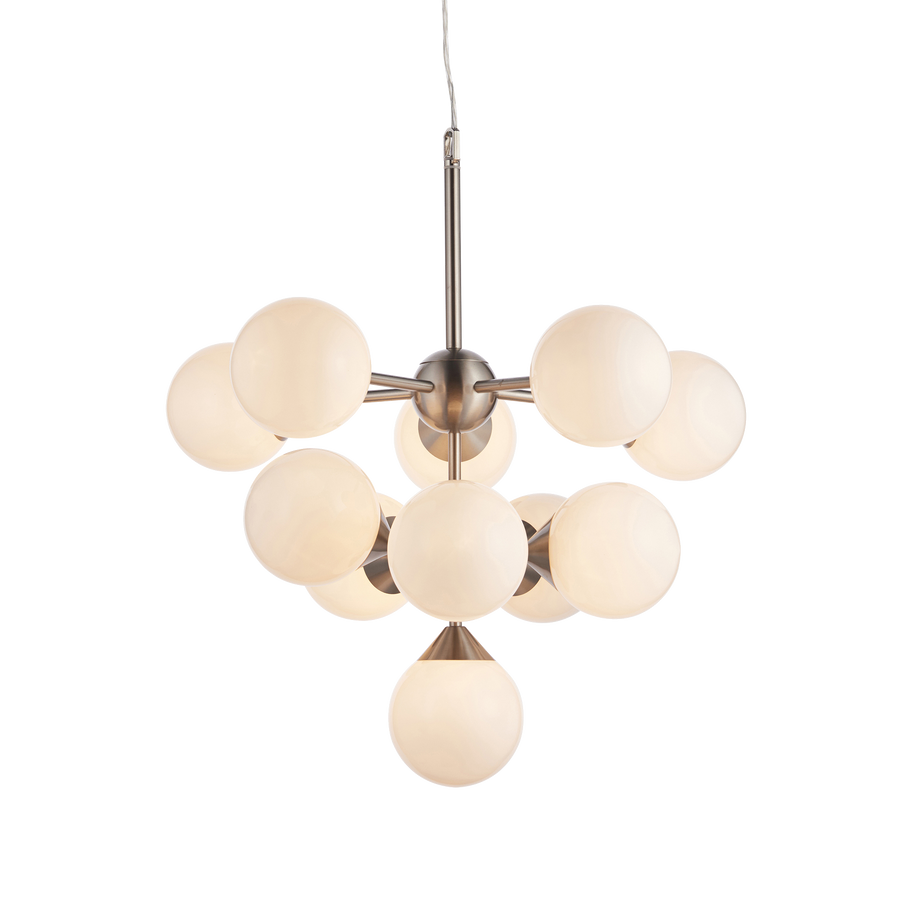 Endon Oscar 77588 11 Light Chandelier Finished Nickel-Plate With White Glass Shades