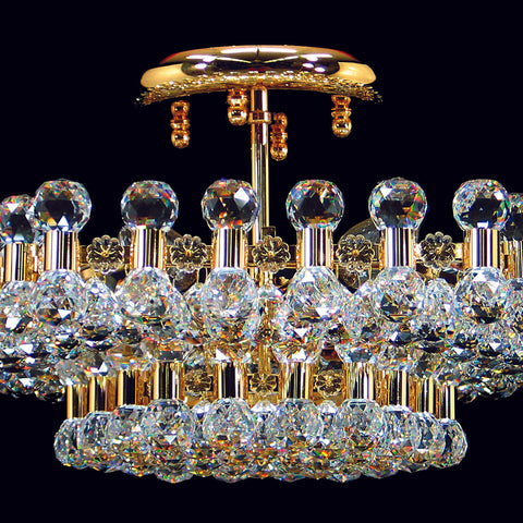 Impex Ancona Hexagonal Crystal 6 Light Flush Low Ceiling Light Gold