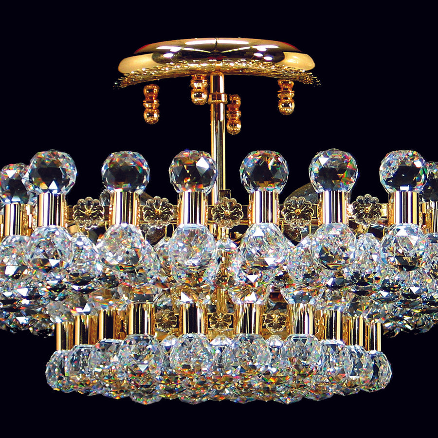 Impex Ancona Hexagonal Crystal 6 Light Flush Low Ceiling Light Gold