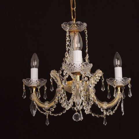 Impex Marie Theresa CP00150/03/G Glass Arm 3 Light Chandelier Trimmed In Strass Crystal Gold