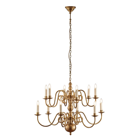 The Chamberlain 12-light pendant is a classic, solid brass candle chandelier with a soft, mellow brass finish and beautifully curved detailing. Made to the highest quality using traditional casting techniques and then hand finished with cream candle drips to complete the look which, supplied in 2 lengths, and shades can be added.