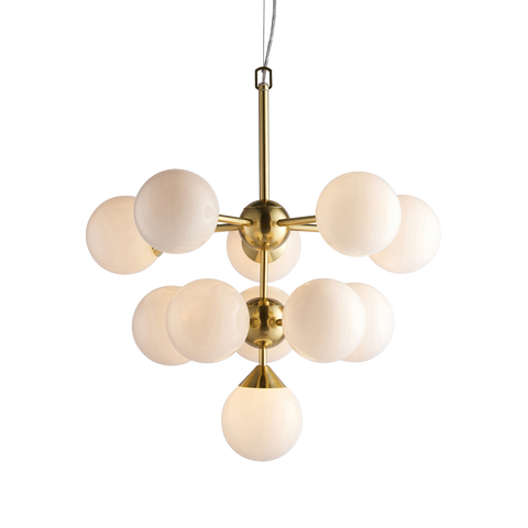 Endon Oscar 11 Light 76500 Chandelier Finished In Brushed Brass With White Glass Shades