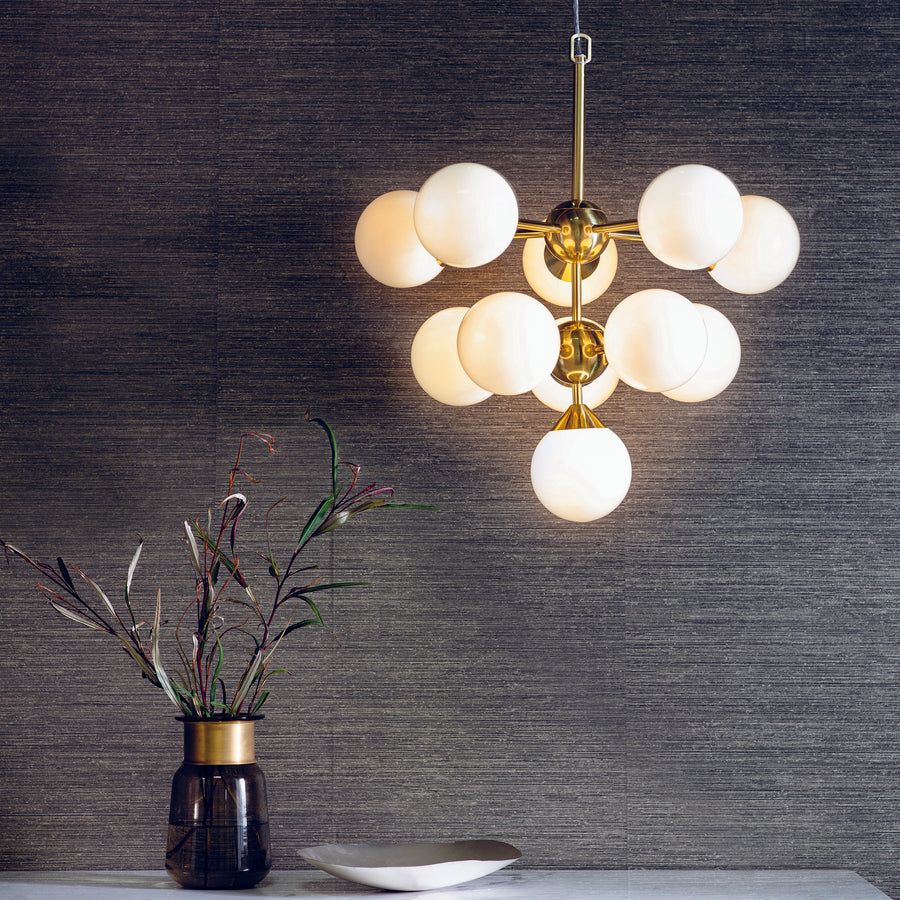 Endon Oscar 11 Light 76500 Chandelier Finished In Brushed Brass With White Glass Shades £189.99