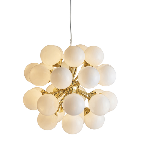 Endon Oscar 28 Light 76499 Chandelier Finished In Brushed Brass With White Glass Shades