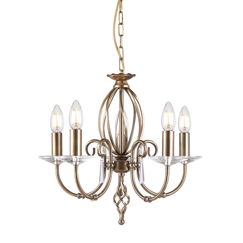 Aegean 5 Light Chandelier - Aged Brass suitable for kitchen ceilings, dinning rooms, living rooms and hallways with free delivery 