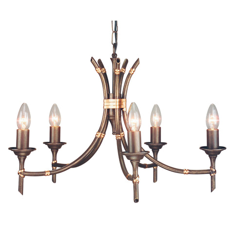 This Elstead Bamboo 5 light chandelier in the bronze patina finish is handmade in England. 