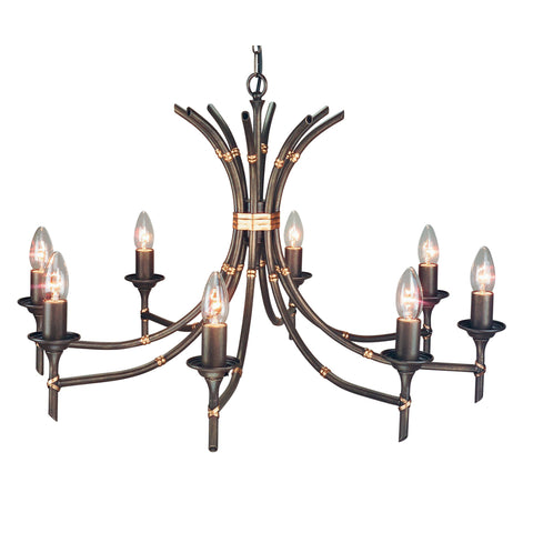 This Elstead Bamboo 8 light chandelier in the bronze patina finish is handmade in England. 