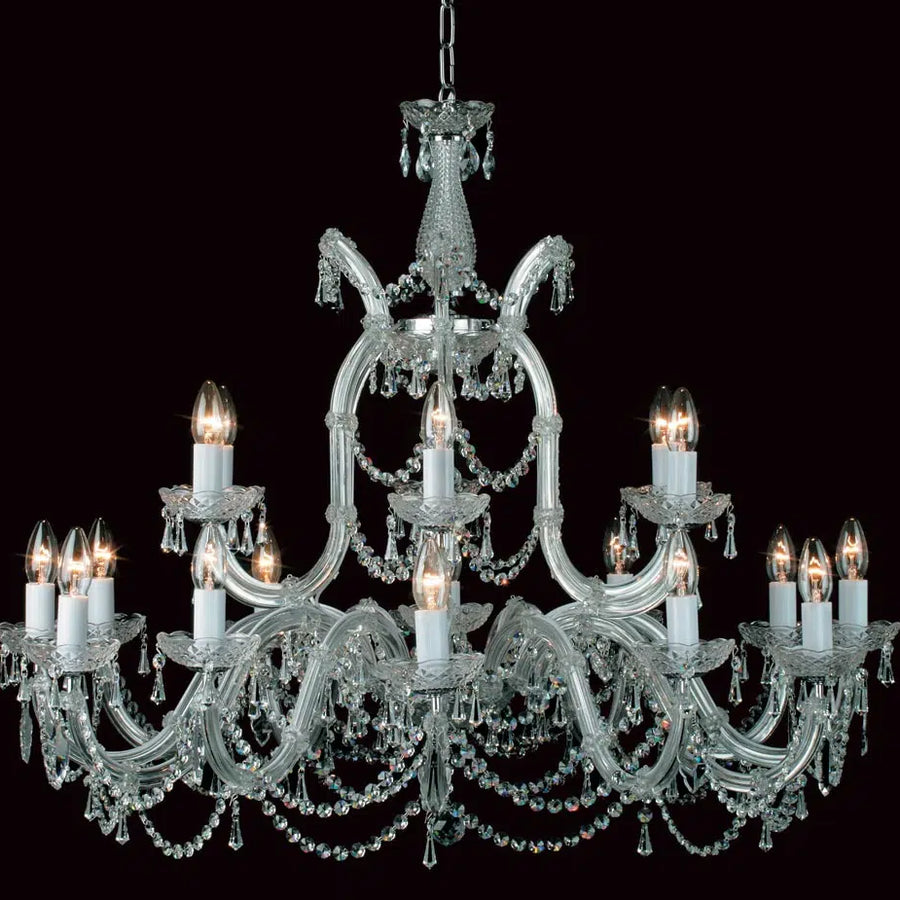 Impex Marie Theresa CP00150/18+1/CH Glass Arm 19 Light Strass Crystal Candle Chandelier Chrome