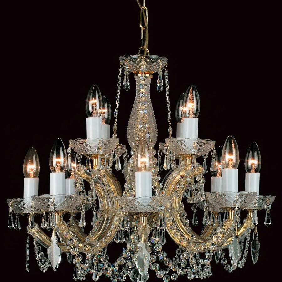 Impex Marie Theresa CP00150/8+4/G Glass Arm 12 Light Strass Crystal Chandelier Gold