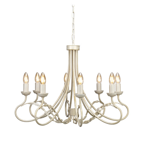 The Olivia large ivory and gold ironwork 8 light dual mount chandelier from Elstead Lighting.