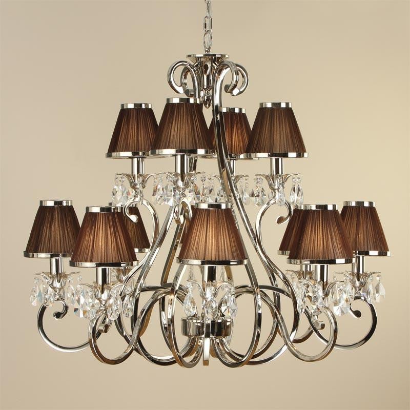 Oskana 12 light pendant candle chandelier with chocolate pleated lamp shades from our Interior 1900 